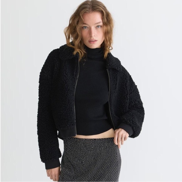 Jcrew Cropped Sherpa Jacket Bomber Jacket Cozy Coat - Picture 3 of 10